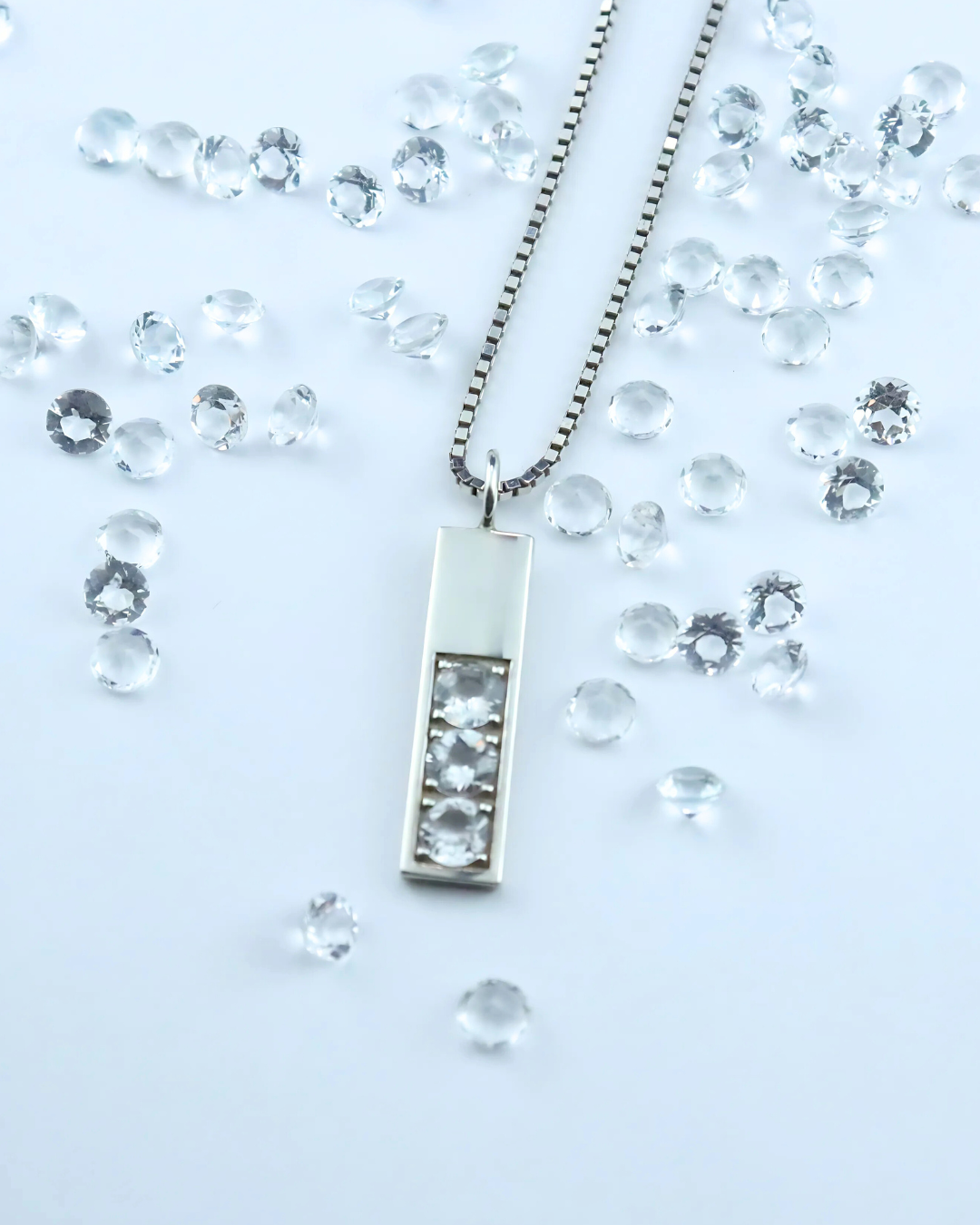 Tanzaku three stones bar necklace / Sterling silver