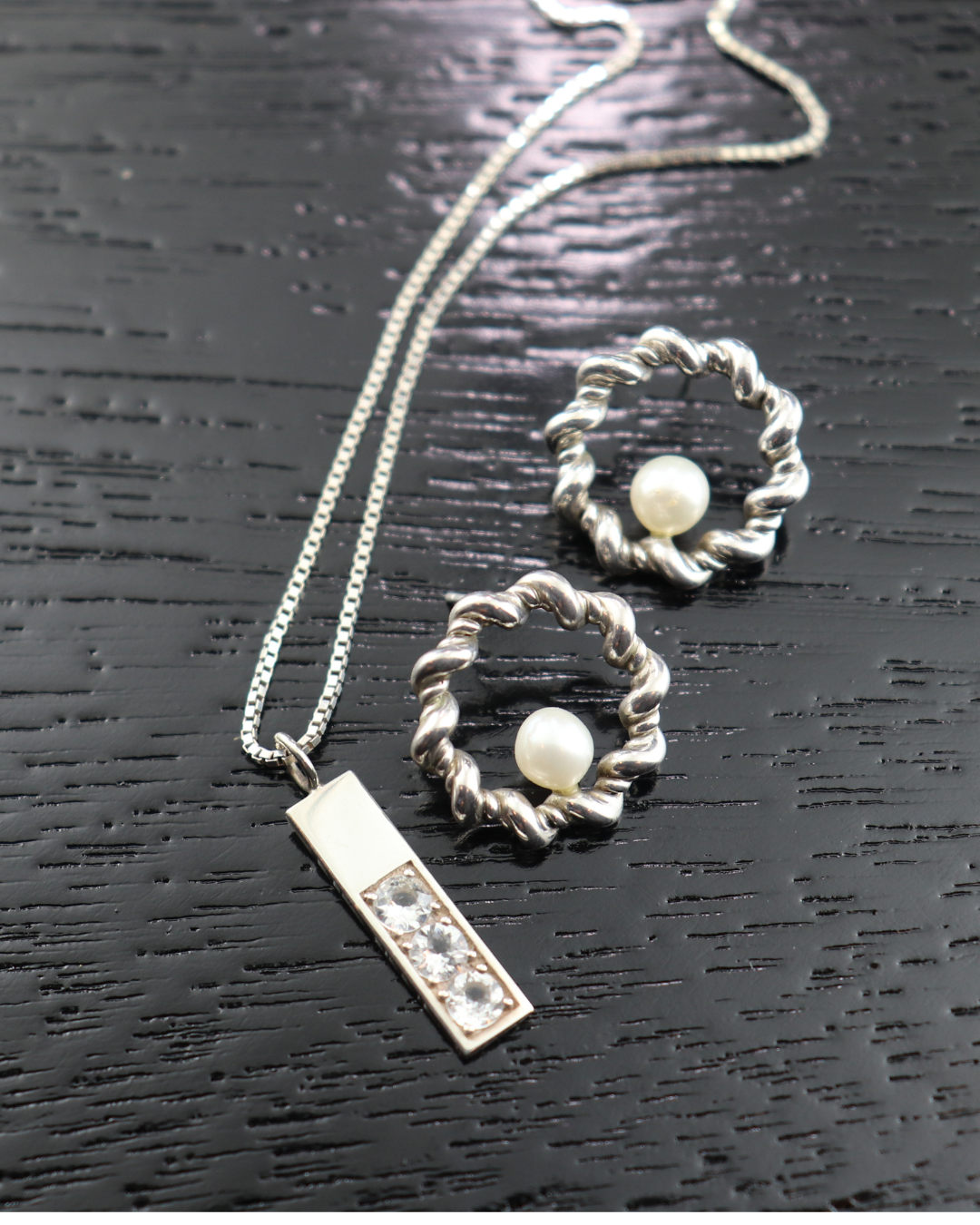 Tanzaku three stones bar necklace / Sterling silver