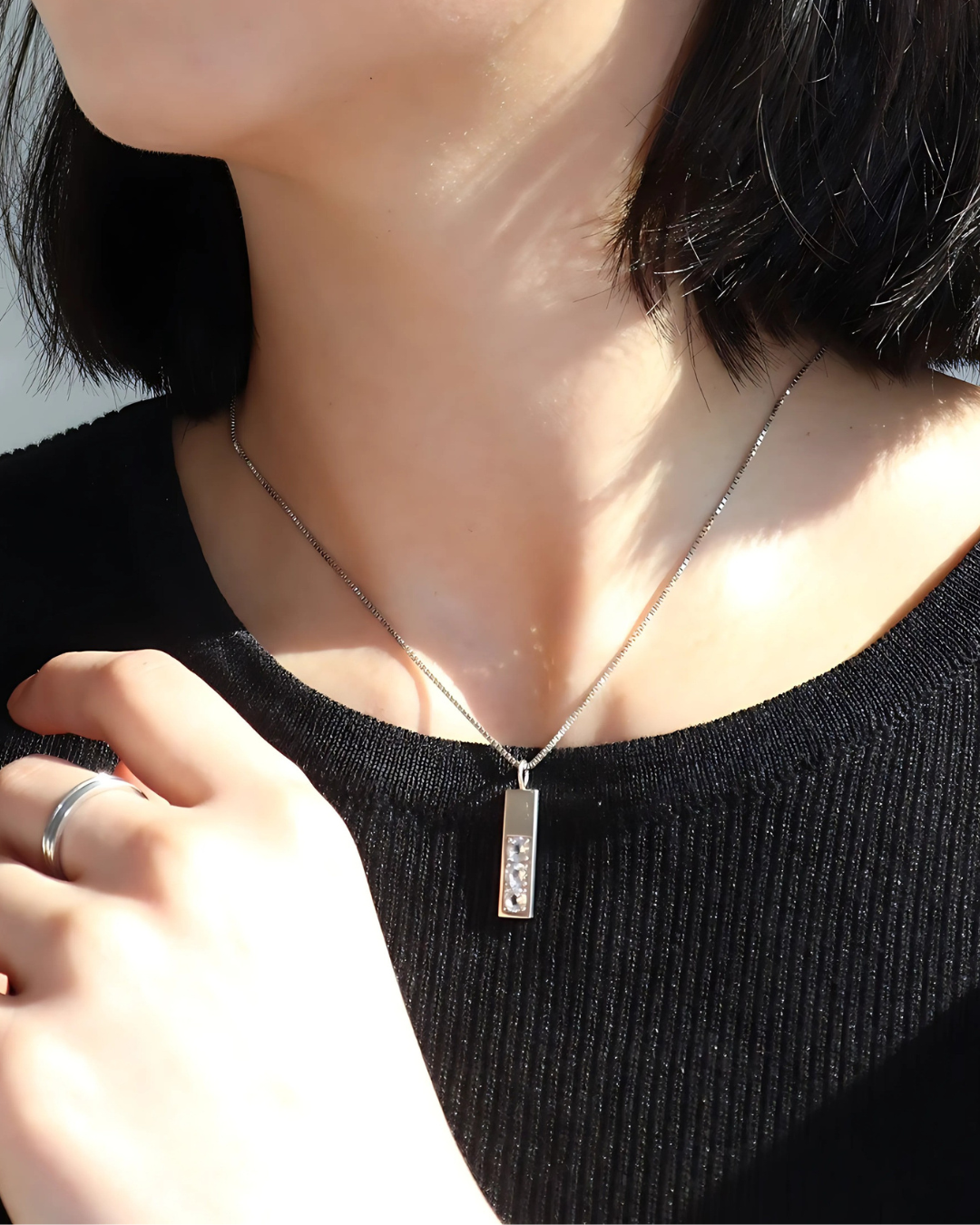 Tanzaku three stones bar necklace / Sterling silver