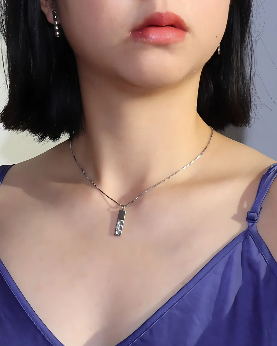 Tanzaku three stones bar necklace / Sterling silver